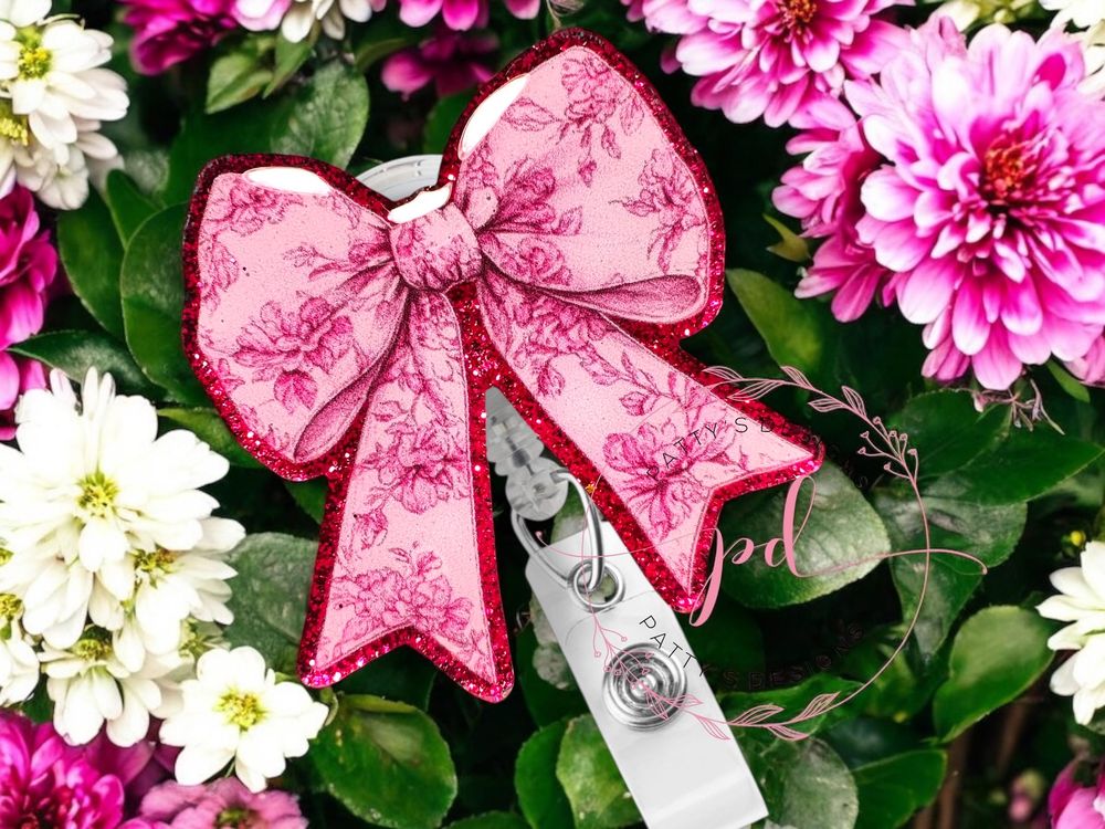 Pink Floral Bow Badge Reel