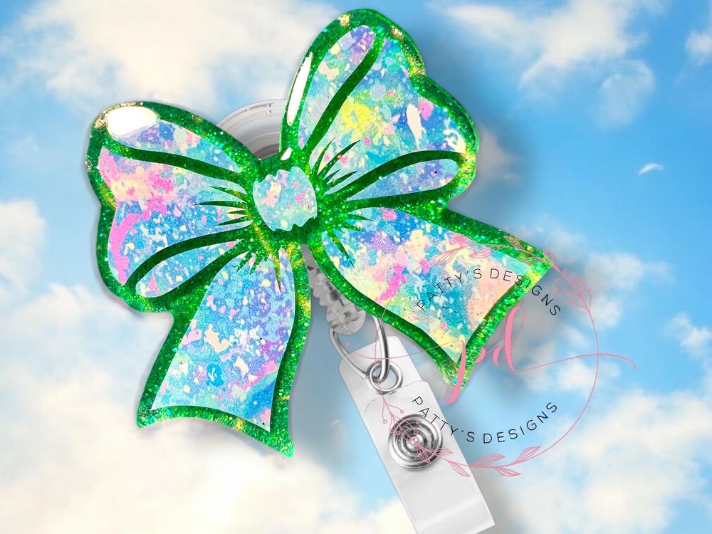 Blue and Green Bow Badge Reel