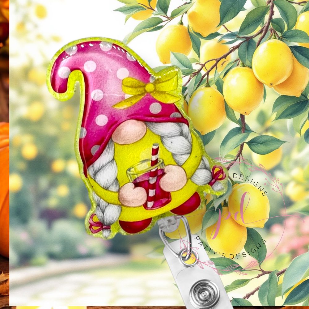 Lemonade Gnome Badge Reel, Badge Holder, ID Holder