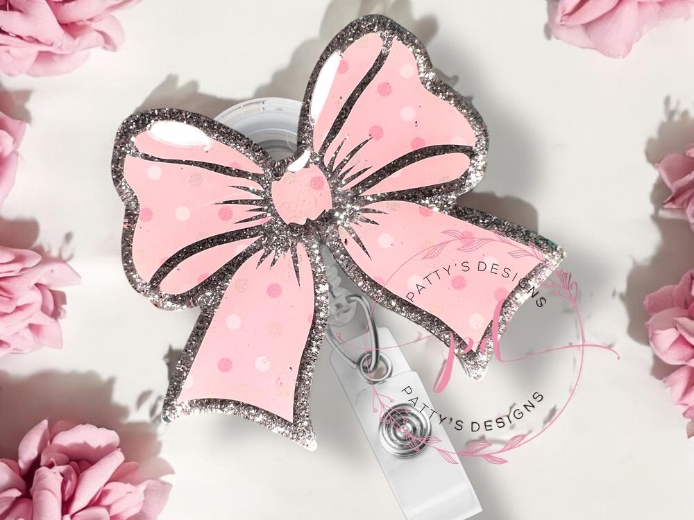 Pink Polka Dot Bow Badge Reel