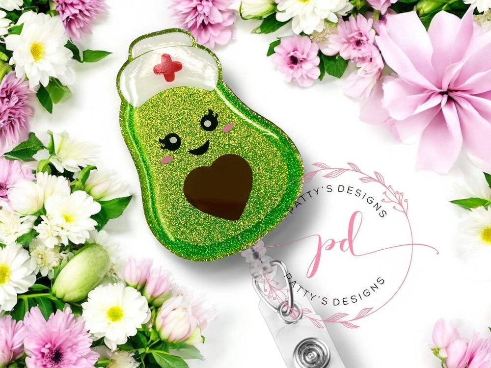 Avocado Nurse Badge Reel, Badge Holder, ID Holder