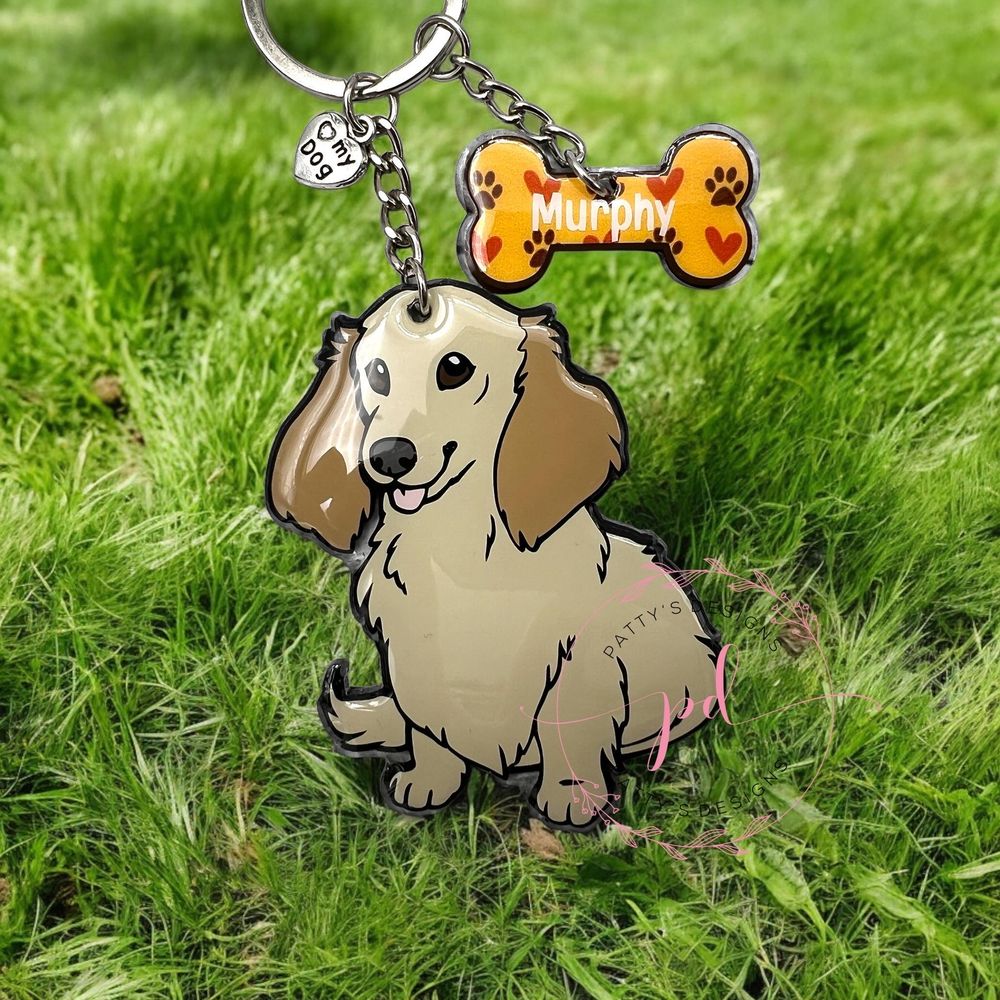 Long Haired Dachshund, Personalized Keychain or Ornament