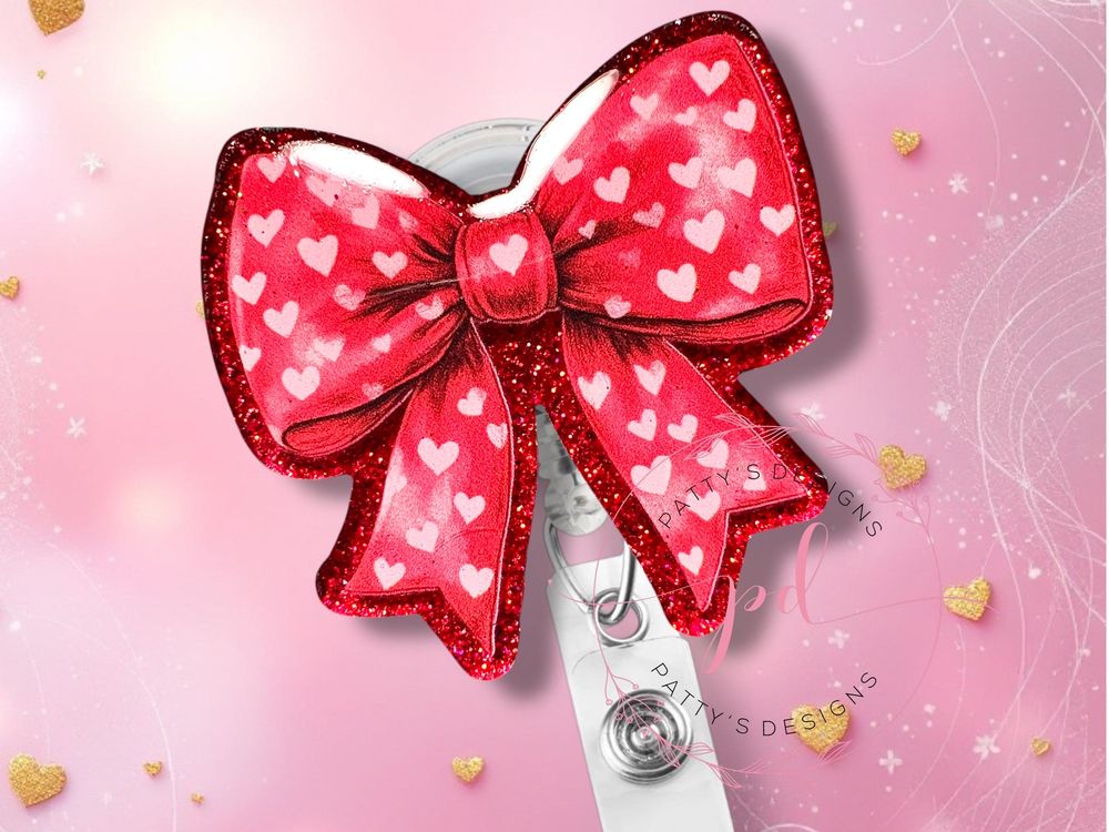 Red Heart Bow Badge Reel